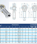 4 Pack PHS10 Rod End Bearing M10x1.5 Right Thread Self Lubricating Female Thread Steel Joint With Jam Nuts For Forging Machines, Hydraulic Cylinders, CNC Equipment, Steering Linkages And Heavy Duty Machinery, PHS10 size chart