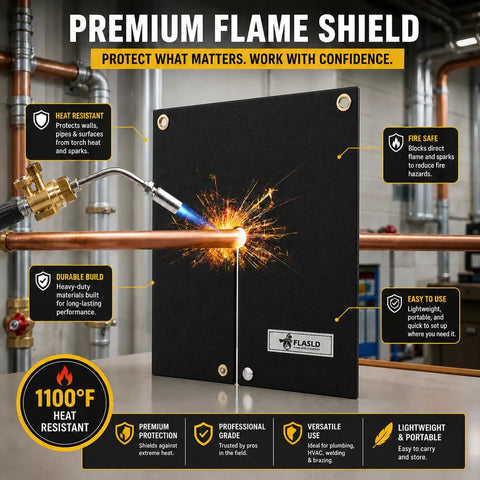 Silicone Coated Fiberglass Welding Blanket And Heat Shield Pad For Soldering Copper Pipes 12 By 12 Inch Flame Protector in use