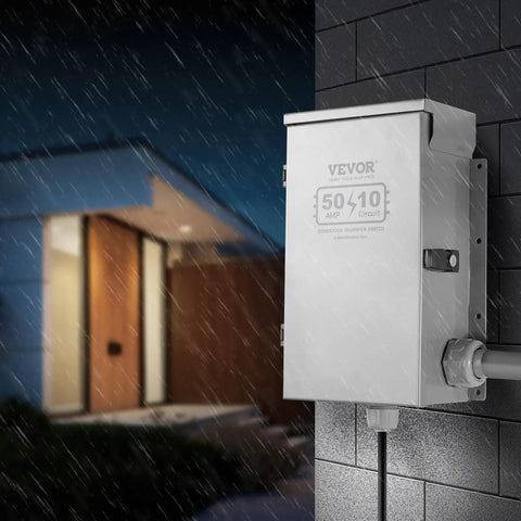 Manual Transfer Switch Kit For Home Power Backup, 50 Amp 10 Circuit, wall-mounted outdoor NEMA 3R enclosure