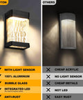 Comparison of Dusk To Dawn Outdoor Light With Bubble Glass 750 Lumen Built In LED Porch Fixture vs. standard acrylic light