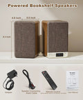 60W Powered Bookshelf Speakers For Vinyl Turntable And Computer, Plug And Play All In One Active Turntable Speakers, with cords and remote.