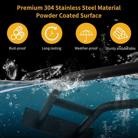 Stainless Steel Wall Mounted Handrail For Indoor Stairs, underwater showing durability, matte black finish, 22.8 inch length.