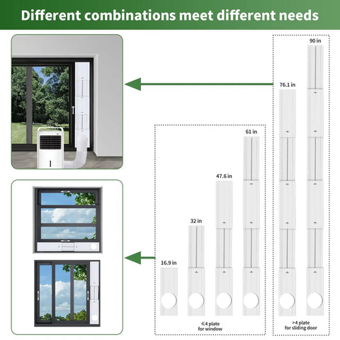 Portable AC Sliding Door Vent Kit With 4 In 1 Coupler And Filter, Fits 5.1 To 5.9 Inch Exhaust Hose, Adjustable From 16 To 90 Inches