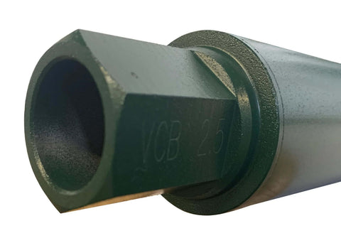 2-1/2 in wet concrete diamond core drill bit shank, green metal, close-up view