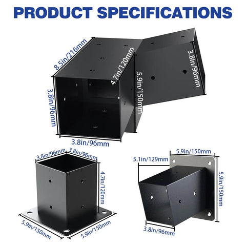Beefed Up Three Way 15 Degree Slanted Roof Pergola Bracket Set For Backyard Gazebo Powder Coated Wall Mount Brackets Fit 4x4 Posts Actual 3.5x3.5 Hardware Kit Six Pieces Black