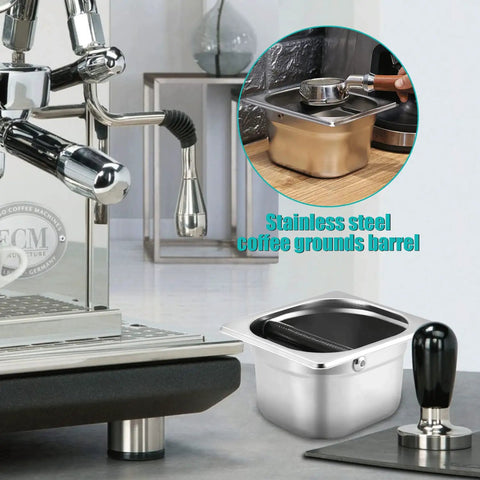 Stainless Steel Espresso Knock Box With Rubber Bar For Easy Coffee Grounds Disposal And Storing Under Most Espresso Machines