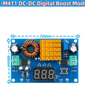 Adjustable DC To DC Boost Converter Module 3 To 35V In 5 To 45V Out 5A Max Digital Booster Module with display and components.