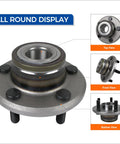 2-Pack Front Wheel Hub Bearing Assembly 513224 For RWD Chrysler 300 2005-2011, Dodge Charger 2006-2010, And Challenger 2008-2010 With ABS, 5-Lug Pattern, OE-Quality Wheel Hub Unit Replacement, all round display showing top, front, and bottom views