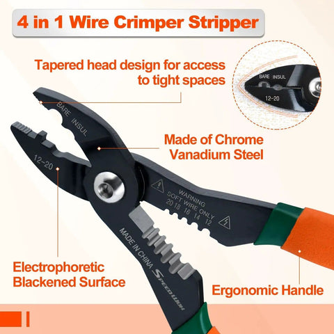 4 In 1 Electricians Pliers With Wire Cutter Crimper Gripper And Stripper 7 Inch Compact Pliers For 12 To 20 AWG Insulated And Non Insulated Wires