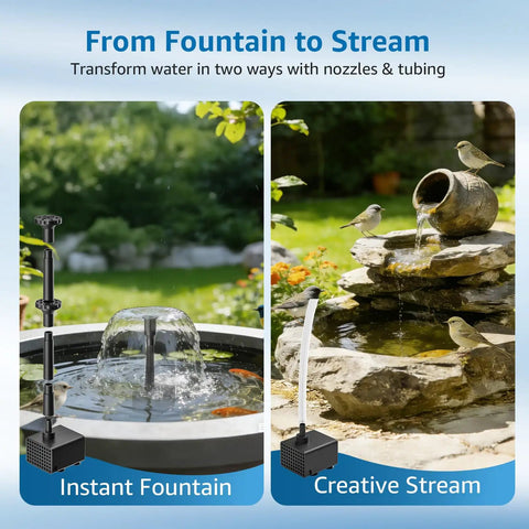 Solar Bird Bath Fountain Pump 8.5W Outdoor Solar Water Pump With 7 Spray Modes And 5 Ft Tubing, DIY in garden setting