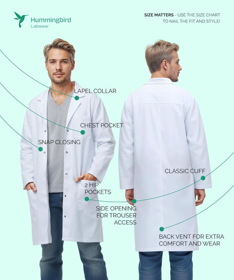 Unisex Lab Coat For Workwear With Roomy Fit That Fits Over Clothes, Comfortable Lab Coat For Science And Medical Settings, Size Large