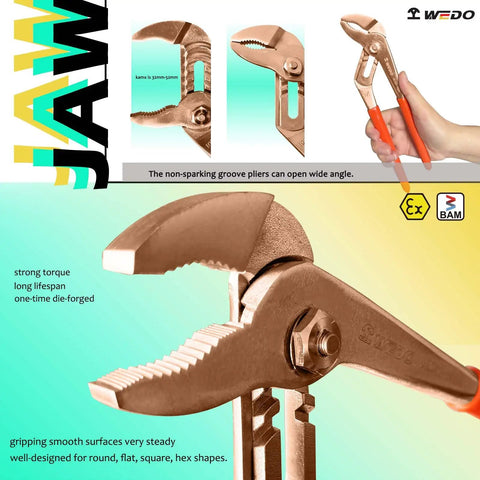 Non Sparking 16 Piece Pro Grade Tool Set With Beryllium Copper Tools Pipe Wrench Water Pump Pliers Adjustable Pliers in use