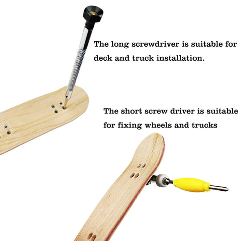 Fingerboard Maintenance Kit With Long Screwdriver And Dual Function Tool 8 Screws And 4 Nuts For Deck And Truck Mounting usage