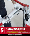 Automatic Drywall Taping And Finishing Tool Set With 10 Inch And 12 Inch Flat Boxes 3 Inch Angle Head MiniShot in use by worker