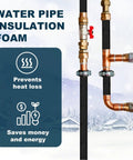 Insulating Foam Pipe Covers For Outdoor And Indoor Water Lines, showing installation on copper pipes, focus on weather resistance.
