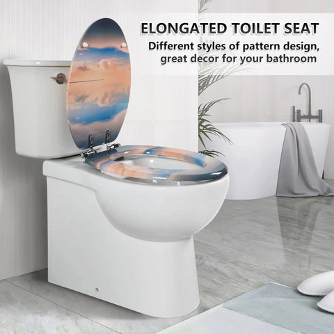 Elongated Toilet Seat Made From MDF Wood With Quiet Close And Quick Release Hinges No Fuss To Install Sky Blue