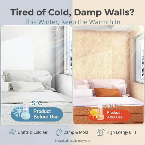 6mm Thick Peel And Stick Foam Wall Panel Rolls Deliver Pro Grade Thermal Insulation And Moisture Proof Barrier With Heavy Duty Double Sided Aluminum Foil For Super Cozy Rooms, before and after insulation comparison.