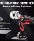 Heavy Duty Cordless Electric Wire Cable Crimping Tool Boasts 60KN Torque And Brushless Muscle Built Like A Tank, 350° crimp head.