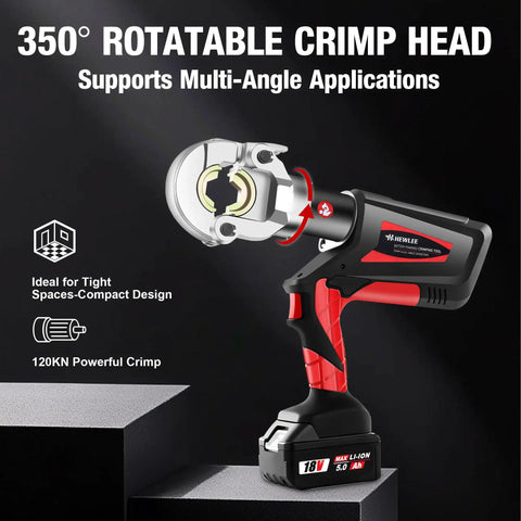 Heavy Duty Cordless Electric Wire Cable Crimping Tool Boasts 60KN Torque And Brushless Muscle Built Like A Tank, 350° crimp head.