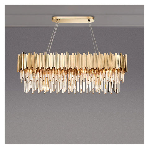Sleek Gold Pendant Light With Premium Crystal Drops Easy Install Fixture For Kitchen Dining Room And Bedroom, modern design with glass elements.