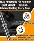 A1620 Pneumatic Air Hammer Rivet Bit Set with mirror-polished tip for 3/16 inch rivet heads and 0.401 inch shank