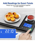 Two Platform Kitchen Scale With Ultra Precise 0.01g/0.001oz Readouts, 33lb Big Scale And 1.1lb Mini Scale displayed with food