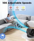 Cordless Desk Fan With Turbo Airflow and Whisper Quiet Operation 7.5 Inch Rechargeable Table Fan in living room with digital display.