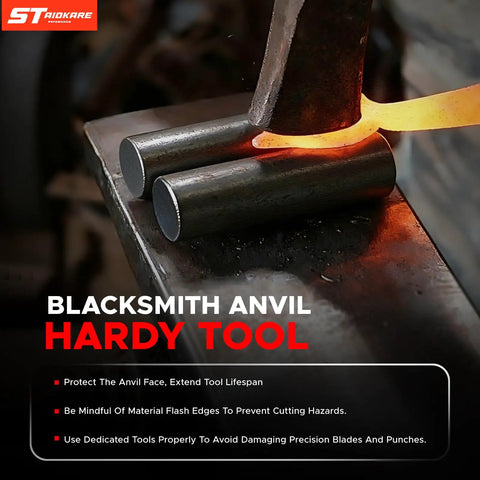 Three Piece Heavy Duty Anvil Hardy Tool Set With Three Quarters Inch Square Shank That Fits One Inch Hardy Holes Or Vises