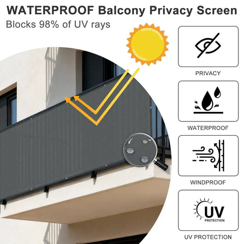 Dark Grey 3x6 Feet Waterproof Balcony Privacy Screen Fence For Outdoor Deck Patio And Backyard Heavy Duty Wind Screen