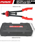 Heavy Duty Rivet Nut Gun Kit With 14 Inch Jaw And 214 Piece Professional Rivnut Tool Set Including 11 Metric Sae Mandrels Plus 200 Premium Rivnuts And Sturdy Storage Case For Auto And Metalworking Jobs, with case