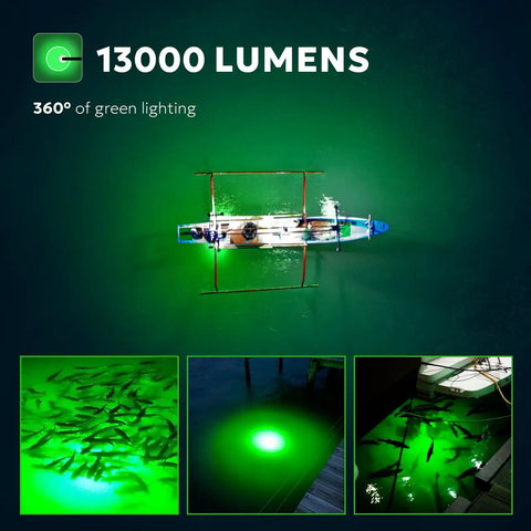 Underwater Green Light For Night Fishing And Fish Attracting 12V Submersible 100W 13000 Lumen IP68 Dock Boat use in water