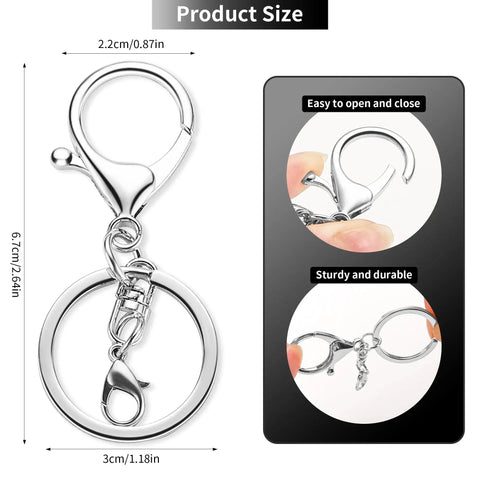 Top Shelf Zinc Alloy Lobster Clasps And Keyrings 10 Pack with split ring, 2.64 in length, nickel-free silver finish