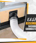 4 Inch Magnetic Dust Collection Starter Kit For Woodworking Includes 9.85 Ft PVC Hose connected to a tool for easy assembly.
