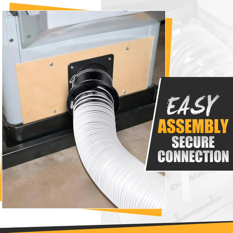 4 Inch Magnetic Dust Collection Starter Kit For Woodworking Includes 9.85 Ft PVC Hose connected to a tool for easy assembly.