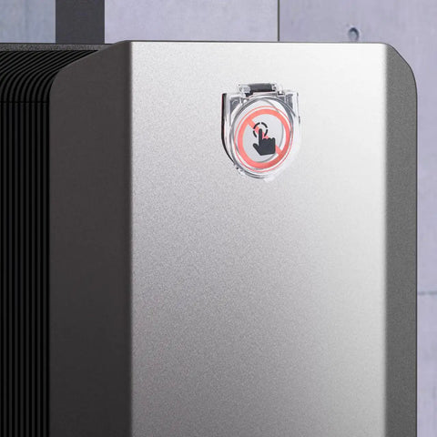 Transparent Push Button Switch Cover For Computers And Elevators, Kid Proof Power Button Protector on a silver device