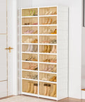 9-Tier Portable Shoe Rack Organizer For Closet Holds Up To 36 Pairs Clear Plastic Collapsible Shoe Storage Box in a room