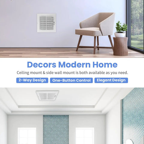 Modern interior featuring a durable 8 by 8 inch duct opening air vent cover for wall or ceiling, white finish, in stylish home setting.