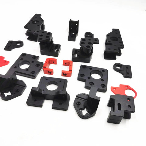 Rock Solid Trident 3D Printer Gantry Parts Kit Slick Aluminum Alloy CNC Machined Hardware Black Red Finish detailed components
