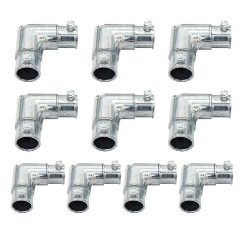 Ten Pack One Half Inch EMT To EMT 90 Degree Inside Corner Pulling Elbows Zinc Die Cast Conduit Fittings Cap Elbow With Set Screw Combo Head CULus Listed