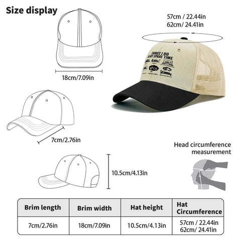 Funny Things I Do In Spare Time RV Camper Trucker Hat For Men Camping Cap With Humor Adjustable Mesh Back size guide