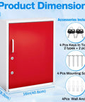 Locking Metal Medication Cabinet With Document Pocket And Dual Keys, Wall Mounted Red 21x16x6 Inch shown with accessories included