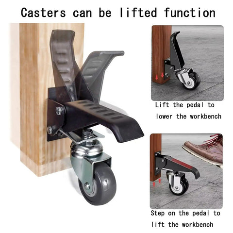Heavy Duty Retractable Workbench Casters Kit Straight Up 300Kg Capacity with lifting function and steel frame