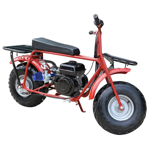 Side view of mini bike with VM22 Carburetor Replacement for Predator 212cc 224cc GX200 Clones and Coleman 200cc engines