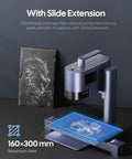 Dual 20W Fiber And Diode Laser Engraver Cutter With Rotary And Slide Extensions displaying lion engraving on metal plaque
