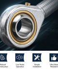 Two Pack POS10 Rod End Bearings With Jam Nuts 10mm Bore M10x1.5 Right Hand Thread Pre Lubricated Joint For Hydraulic Cylinders CNC Equipment And Machinery, Handles 13 Degree Angular Misalignment With Ease, Heavy Duty Precision, close-up steel rod end bearing