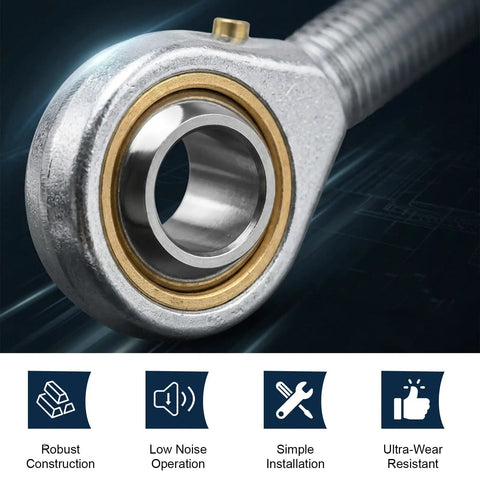 Two Pack POS10 Rod End Bearings With Jam Nuts 10mm Bore M10x1.5 Right Hand Thread Pre Lubricated Joint For Hydraulic Cylinders CNC Equipment And Machinery, Handles 13 Degree Angular Misalignment With Ease, Heavy Duty Precision, close-up steel rod end bearing