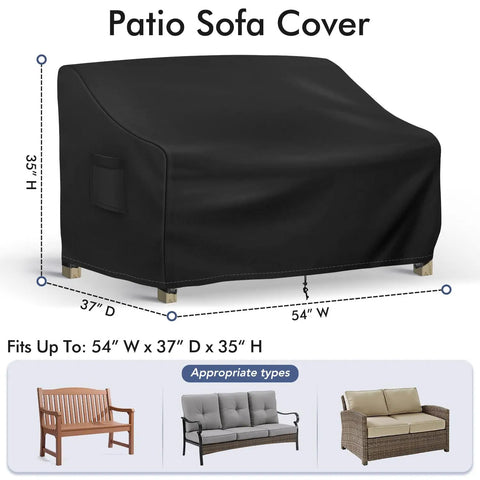 Waterproof Patio Loveseat Cover For 2 Seater Outdoor Furniture With Air Vent And Handles Fits 54W X 37D X 35H Inches Black