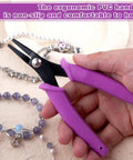 5.5 Inch Mini Flat Nose Pliers for Jewelry Making Duckbill Pliers with Smooth Jaw Bend and Straighten Wires Open Rings One Hand Spring Loaded Handy Tool for DIY Jewelry Craft, purple PVC handle