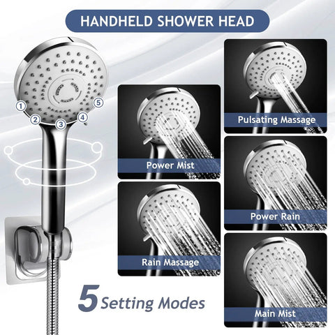 Massive 10 Inch Rain Shower Head and 5 Settings High Pressure Handheld Shower System in Chrome with 5 spray modes display