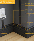 Beige Self-Adhesive Cable Raceway Kit For Wall Wires, Paintable Cord Cover showing setup with various connectors and bends.